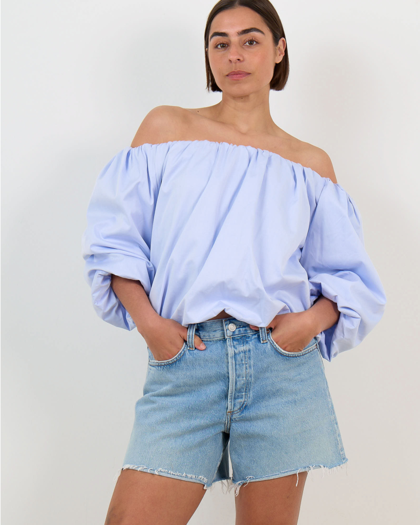 Now Off-shoulder Bubble Blouse Lichtblauw