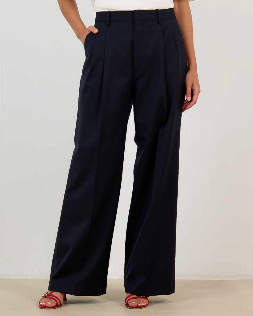 Wollen Pleated Pantalon Dark Navy