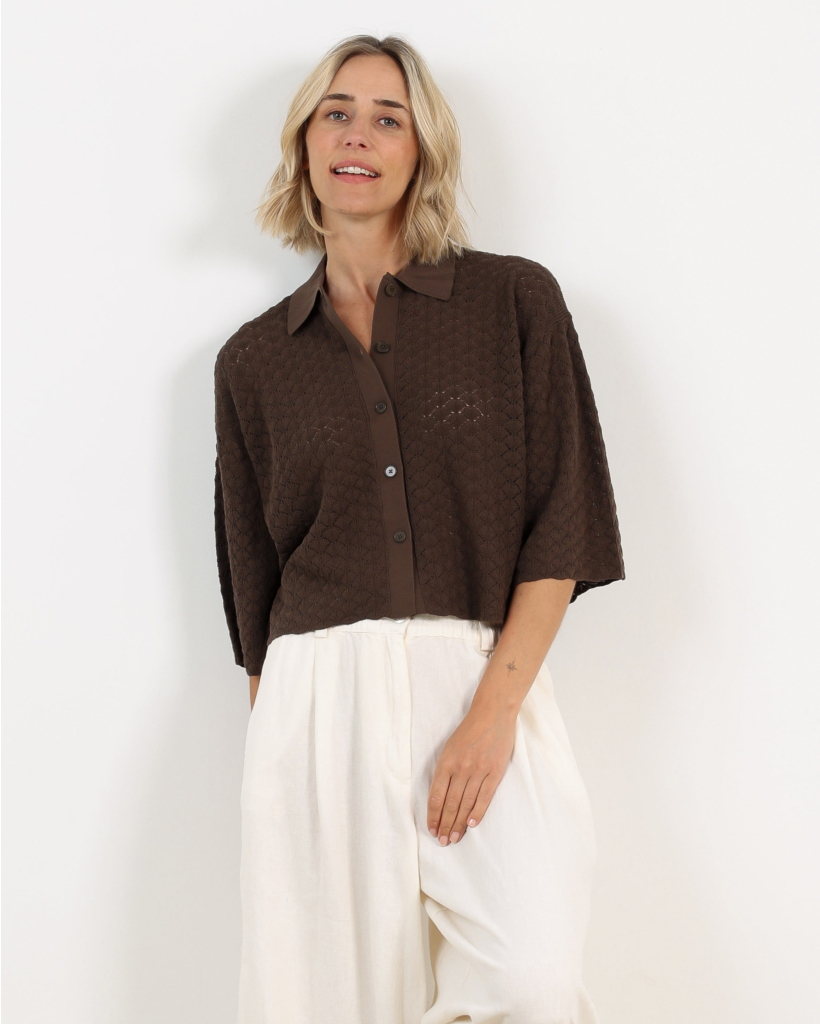 Loysia Cropped Overshirt in Fijnbreilook Bruin