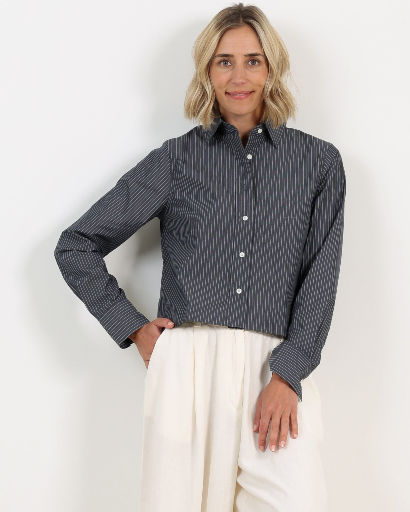 Cropped Gestreepte Poplin Blouse Dark Night