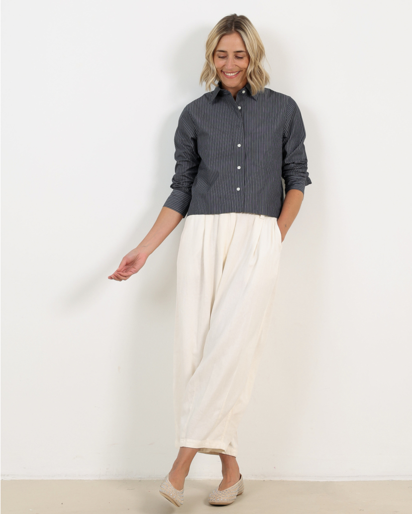 Cropped Gestreepte Poplin Blouse Dark Night