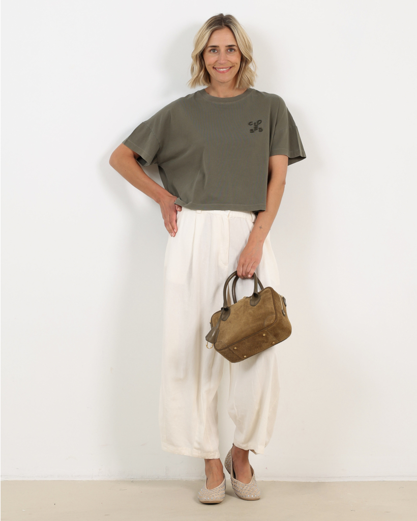 Cropped T-shirt met Logo Army Green