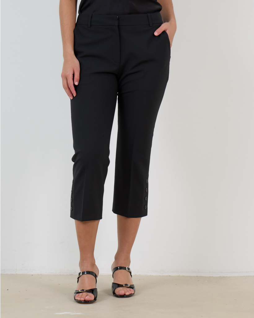 Aqua Wollen Capri Pantalon met Knoopdetail Zwart