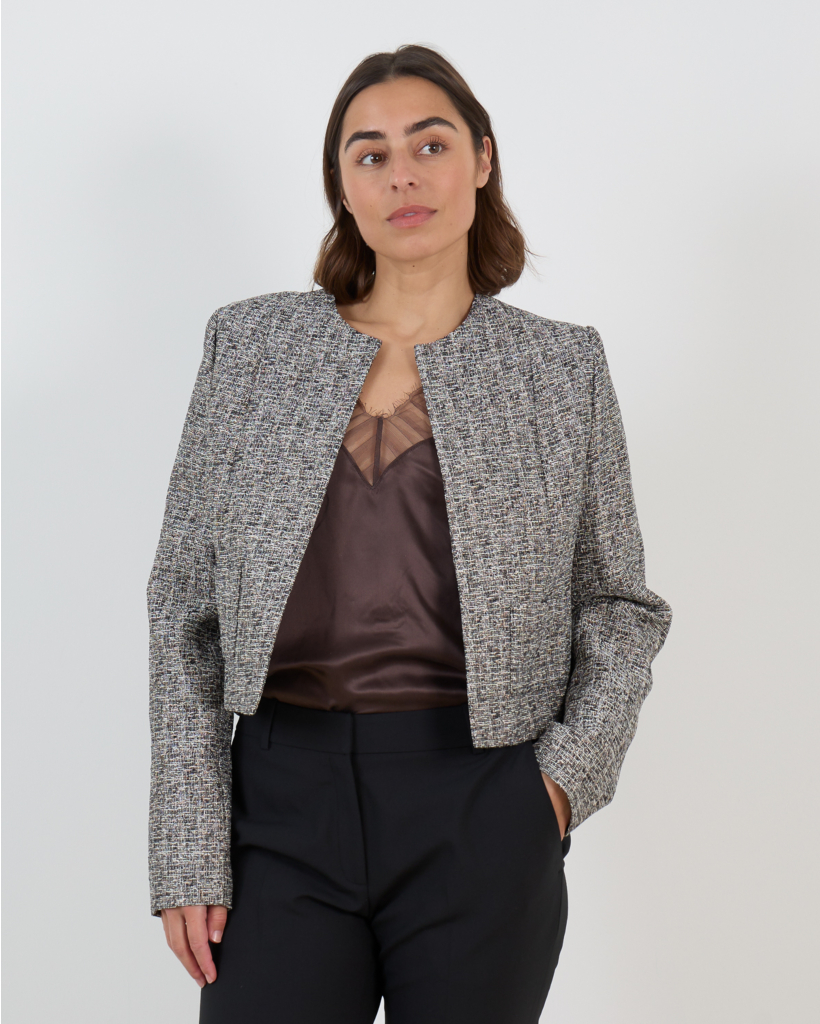 Sanny Tweed Blazer met Ronde Hals Zilver
