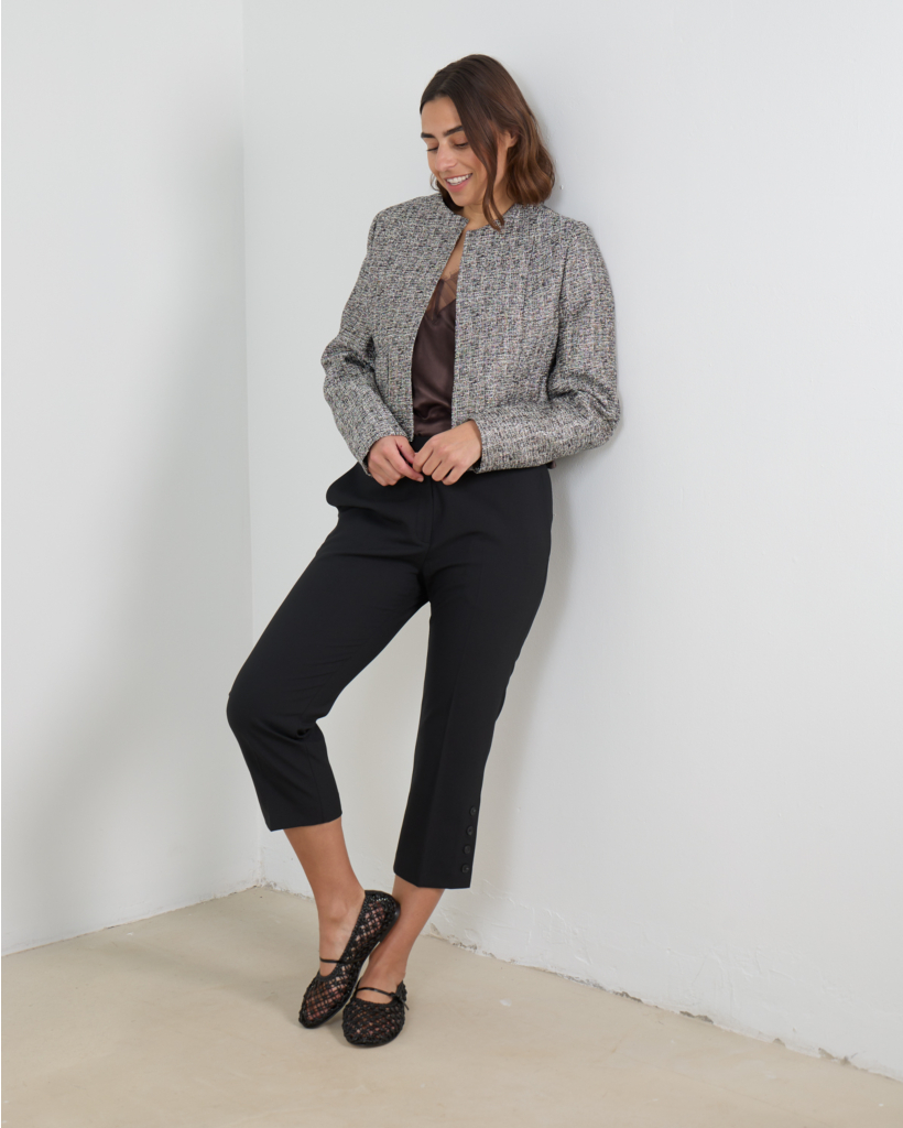 Sanny Tweed Blazer met Ronde Hals Zilver
