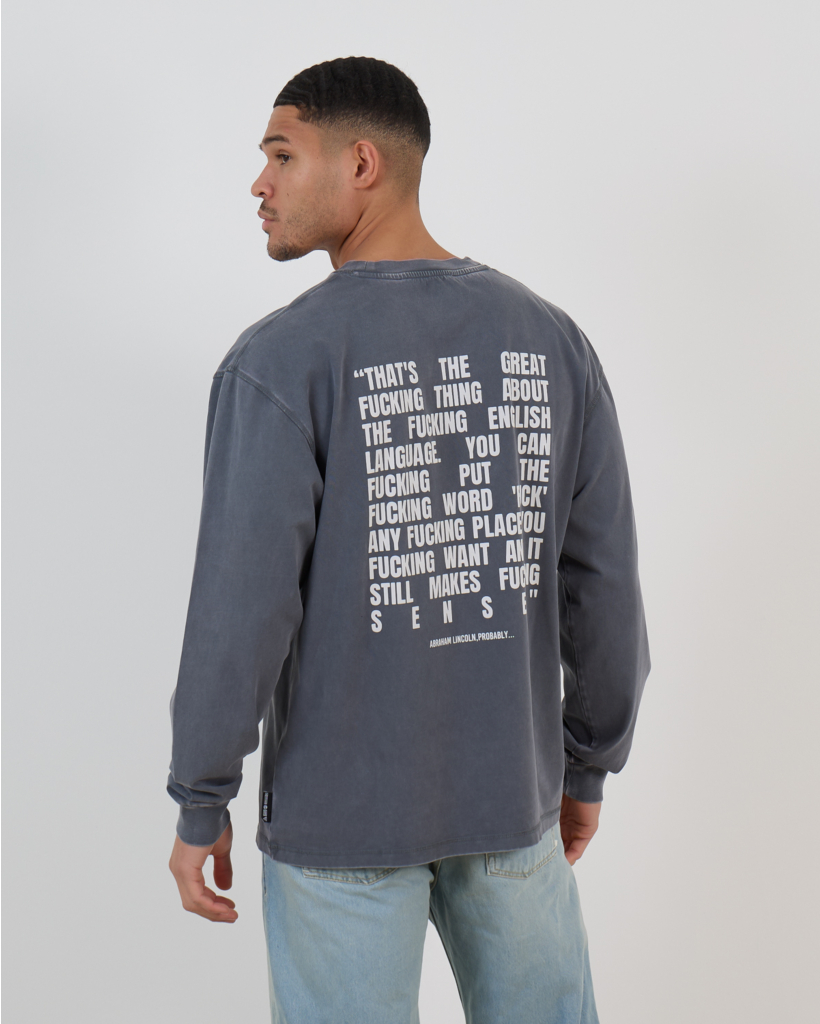 L/S Tekst Printed Shirt met Lange Mouwen Grijs