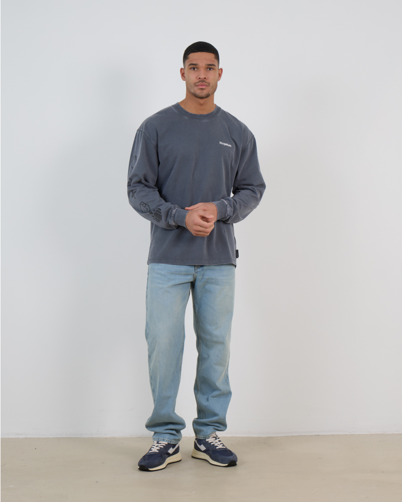 L/S Tekst Printed Shirt met Lange Mouwen Grijs