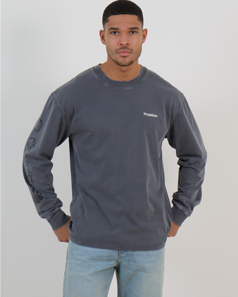 L/S Tekst Printed Shirt met Lange Mouwen Grijs
