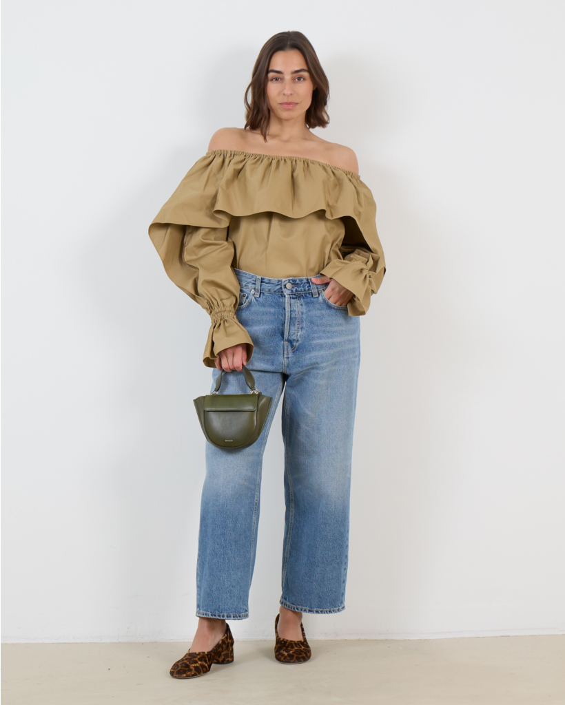 Off Shoulder Sadie Blouse Lange Mouw Beige