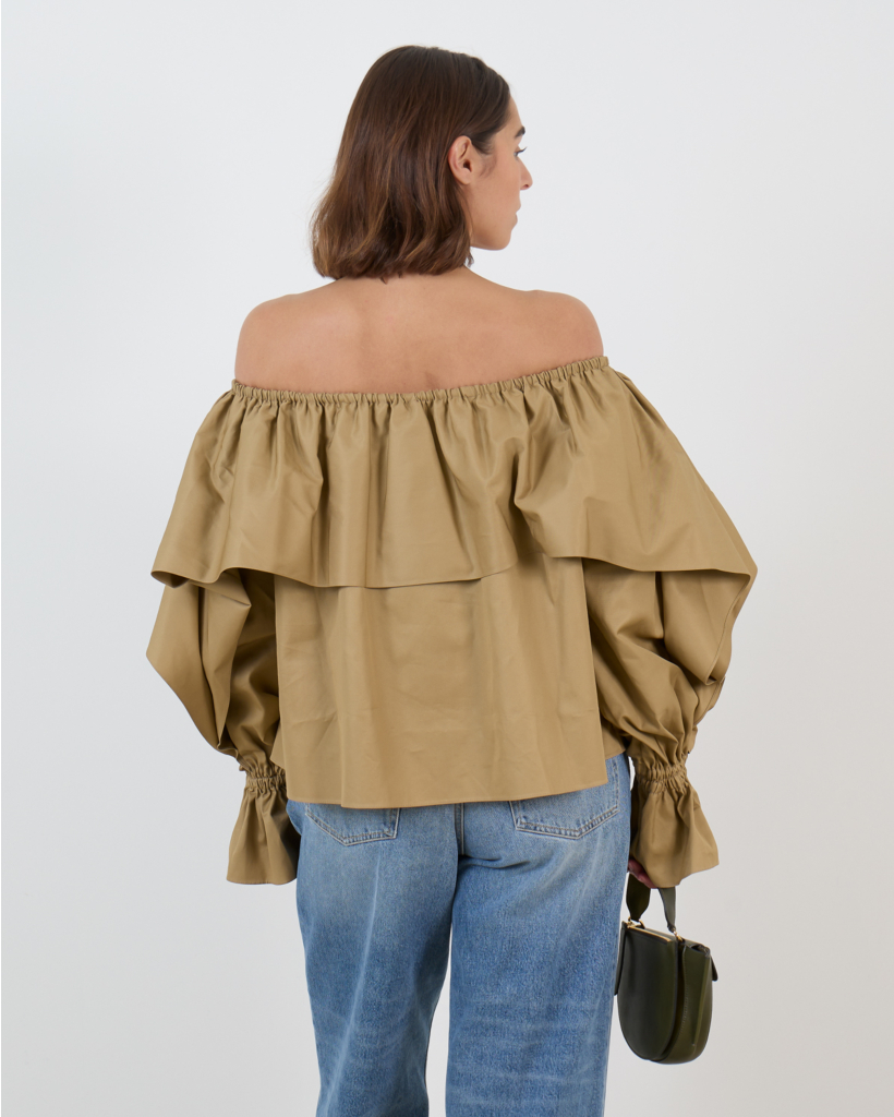 Off Shoulder Sadie Blouse Lange Mouw Beige