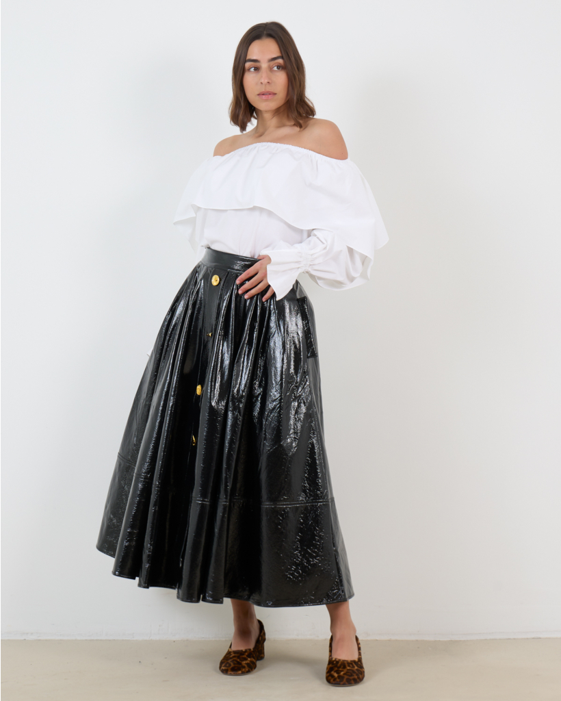 Joe Midi Rok Gecoat Matriaal Zwart