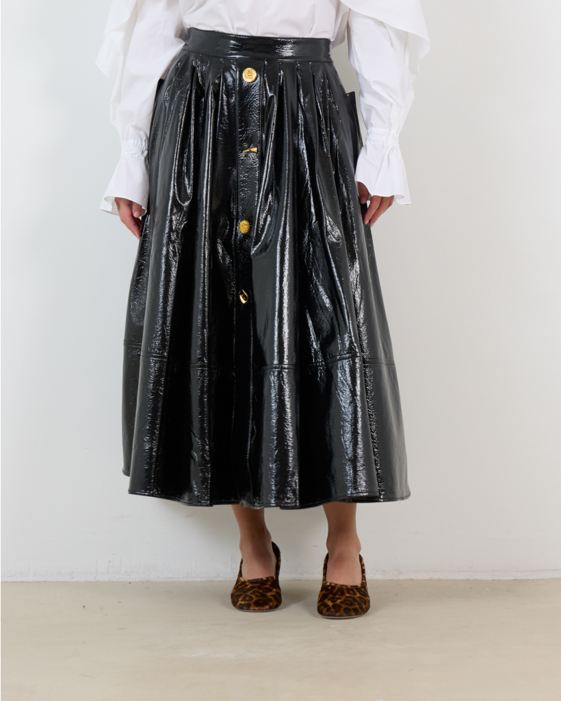 Joe Midi Rok Gecoat Matriaal Zwart