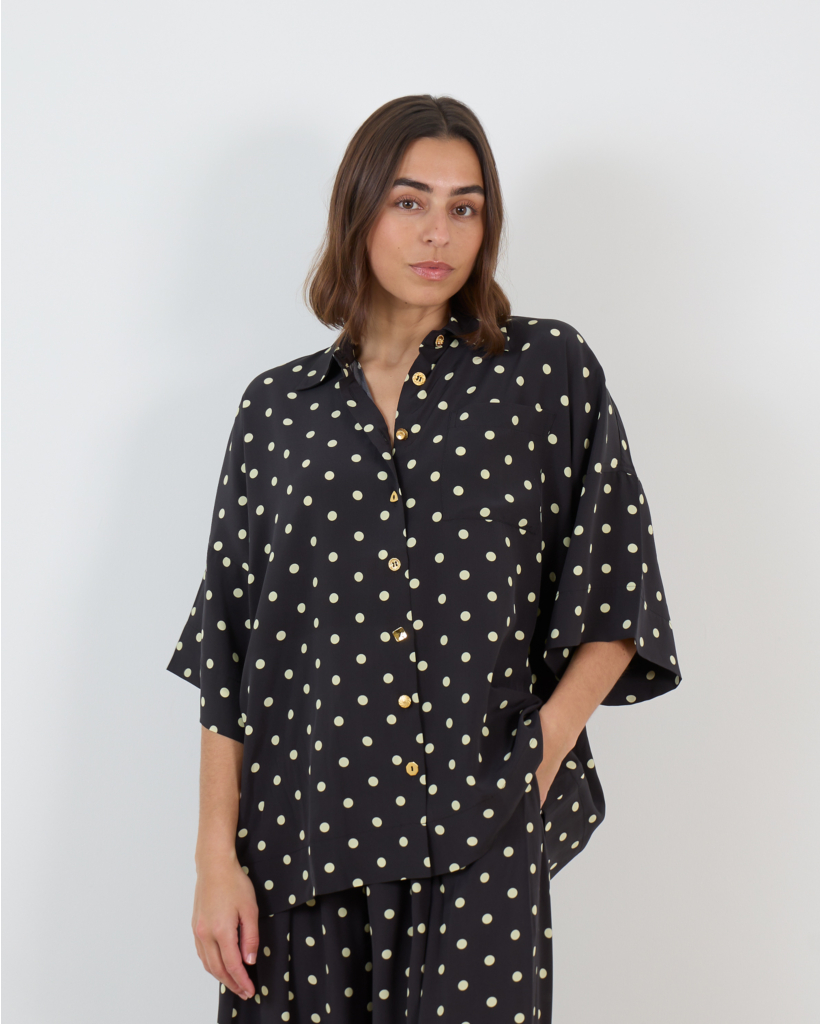 Zaoua Blouse Lange Mouw Zwart Stippen 