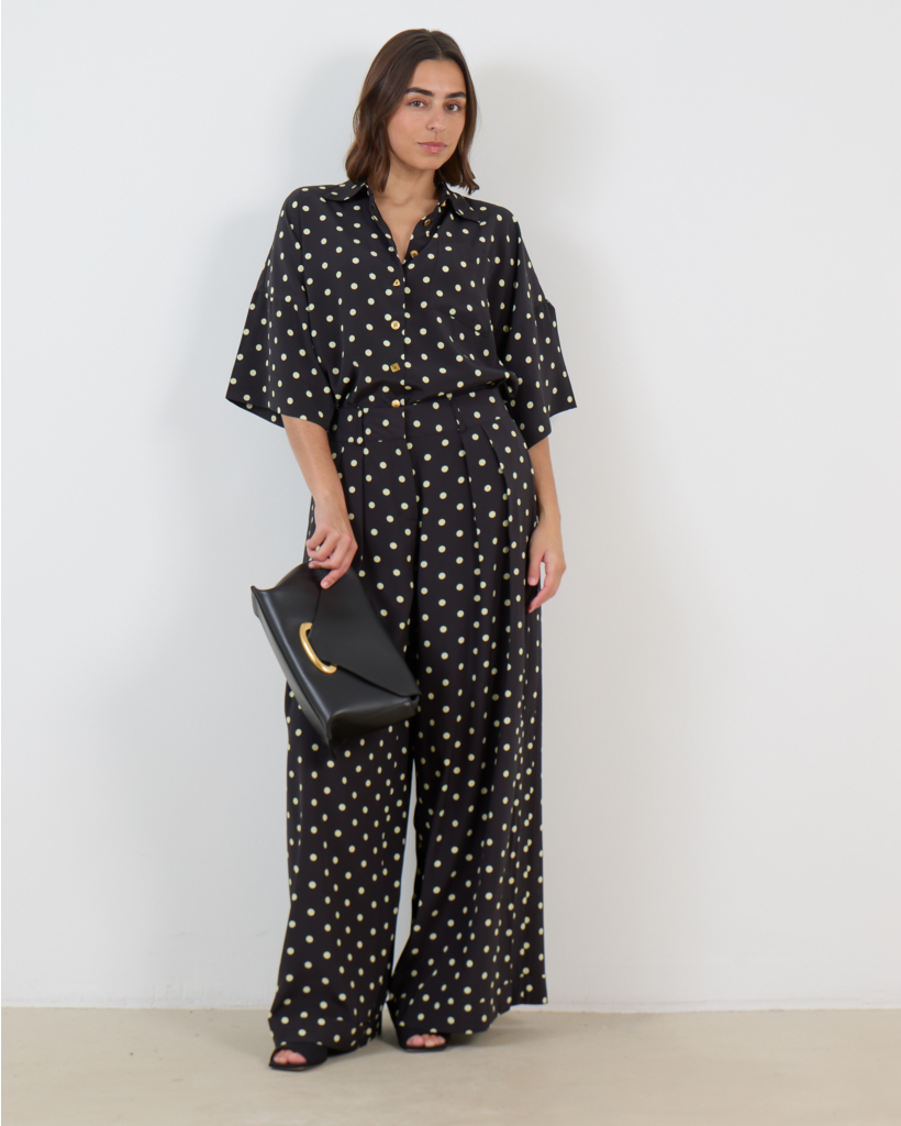 Zaoua Blouse Lange Mouw Zwart Stippen 