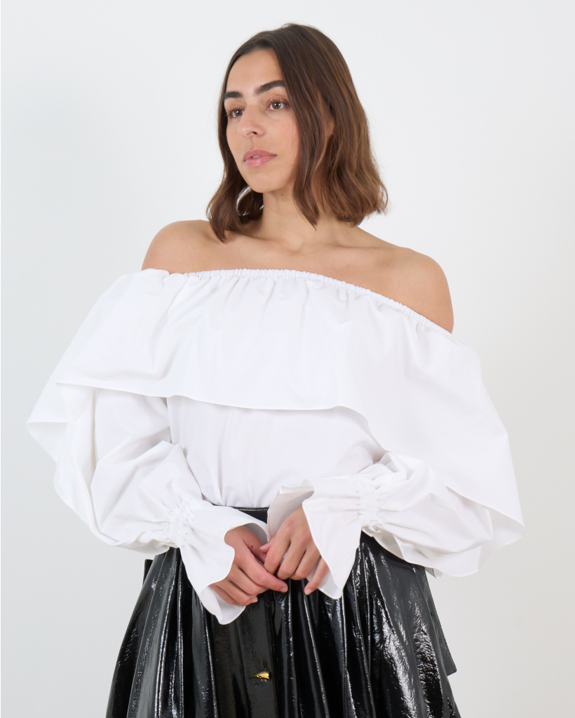 Sadie Off Shoulder Blouse Lange Mouw Wit 