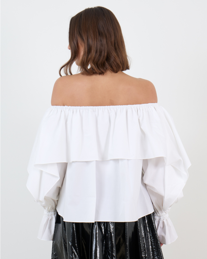Sadie Off Shoulder Blouse Lange Mouw Wit 
