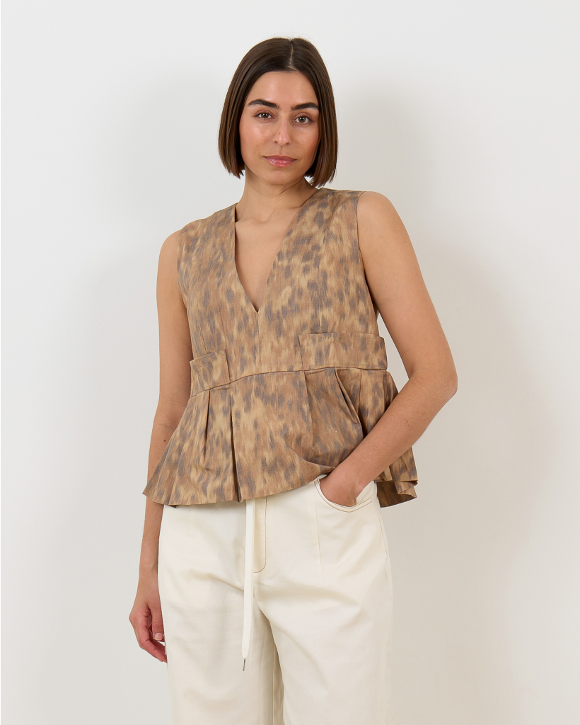 Burro Peplum Top Mouwloos Bruin