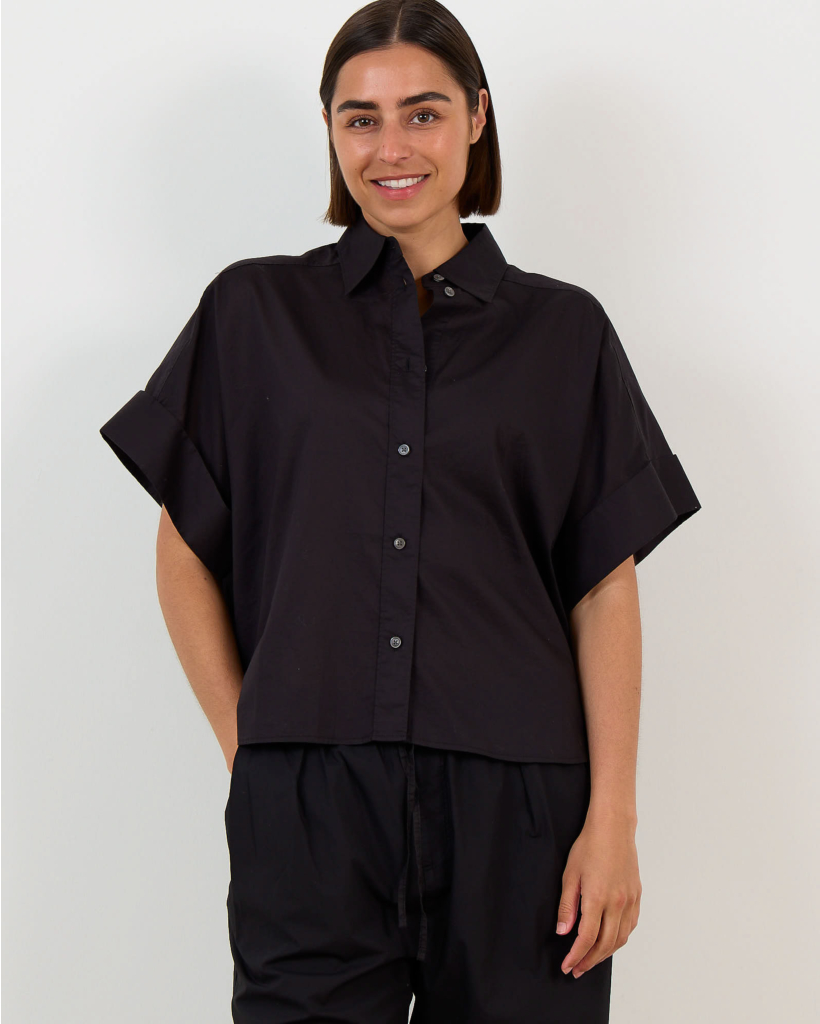 Turn Up Korte Mouwen Blouse Zwart