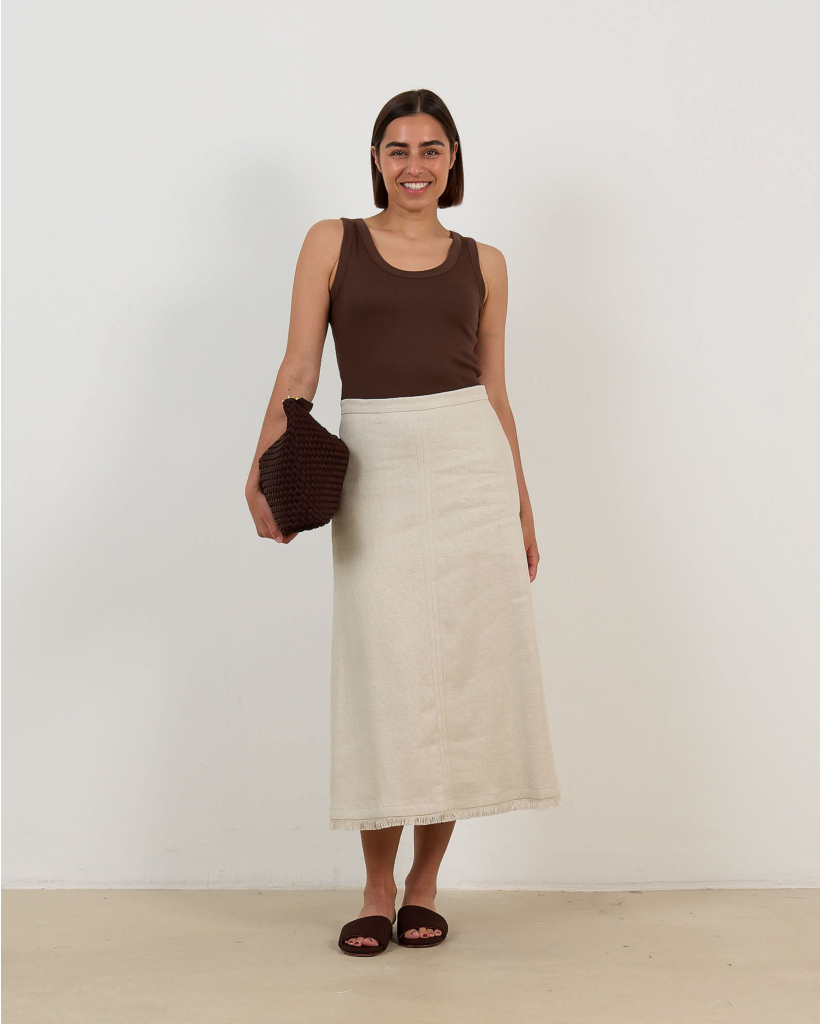 Smmfiocchi Linnenmix Basketweave Midi Rok Ivory