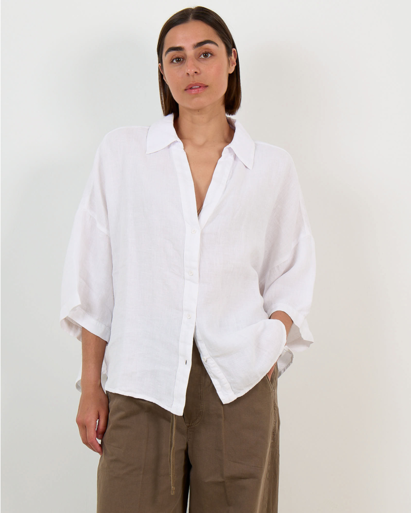 Linnen Blouse met Driekwart Mouw Wit
