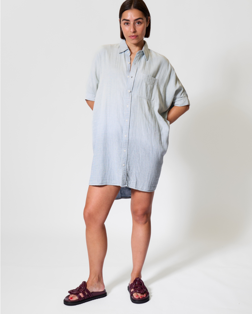 Gestreepte Denim Blousejurk Double Cloud