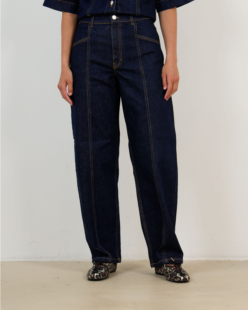 NO 02 Jeans met Geborduurde Zakken Donkerblauw