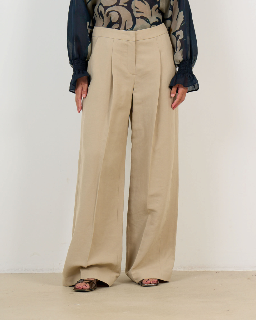 Linnenmix Pantalon met Steekzakken Zand