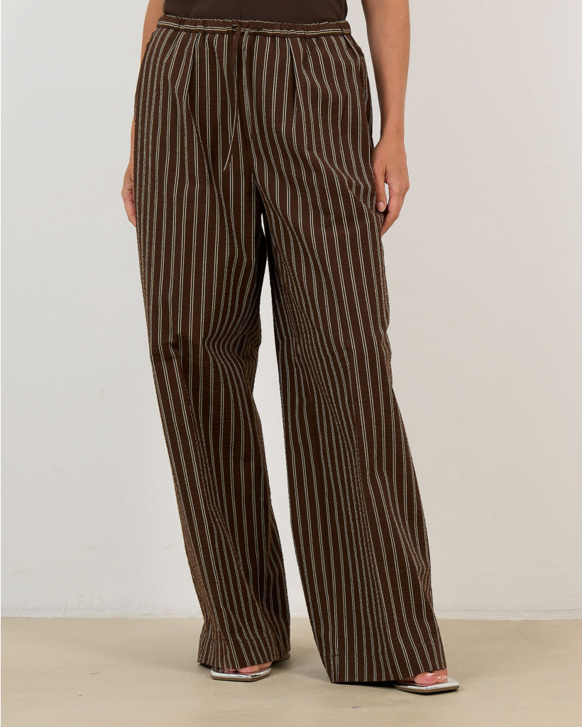 Wynston Gestreepte Pantalon Chocolade Bruin