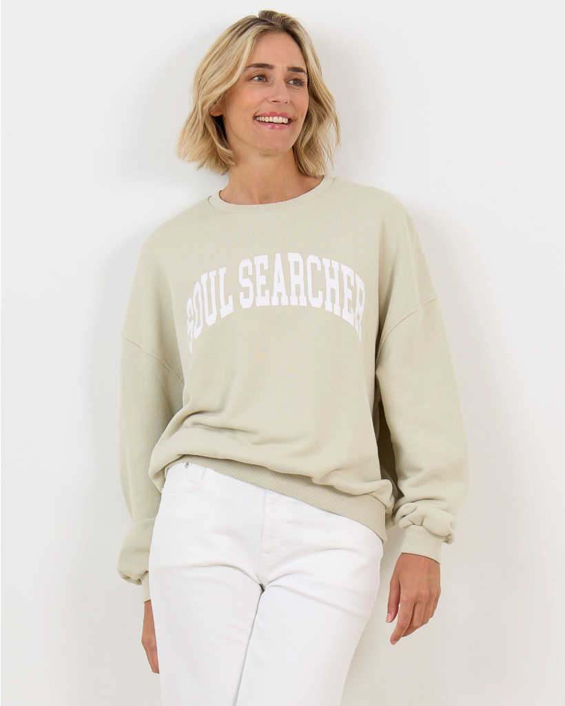Sweater met Print  Jute/ White
