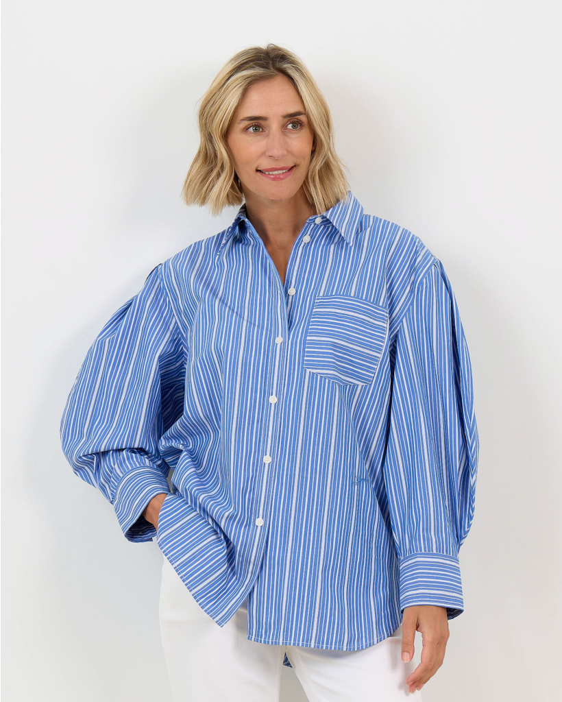 Oversized Gestreepte Overhemd Blouse Navy/Wit