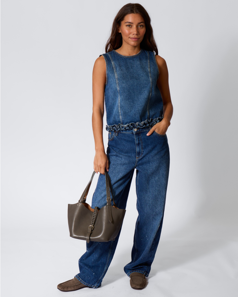 Madie Denim Top met Volants Donkerblauw