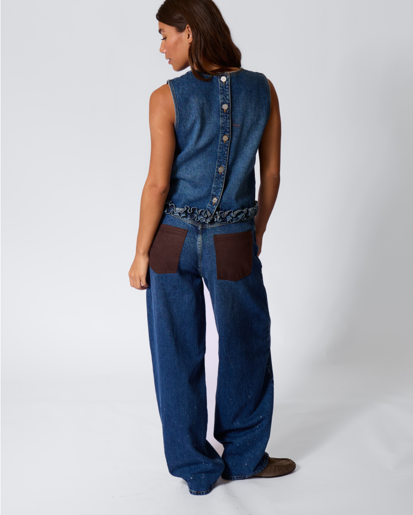 Nevin Barrel Jeans met Zak- en Verfdetail Donkerblauw L32