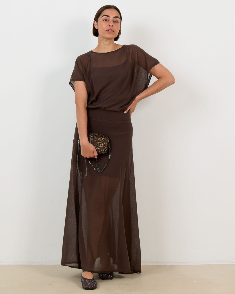 Tensya 2 Gebreide Maxi Rok Bruin