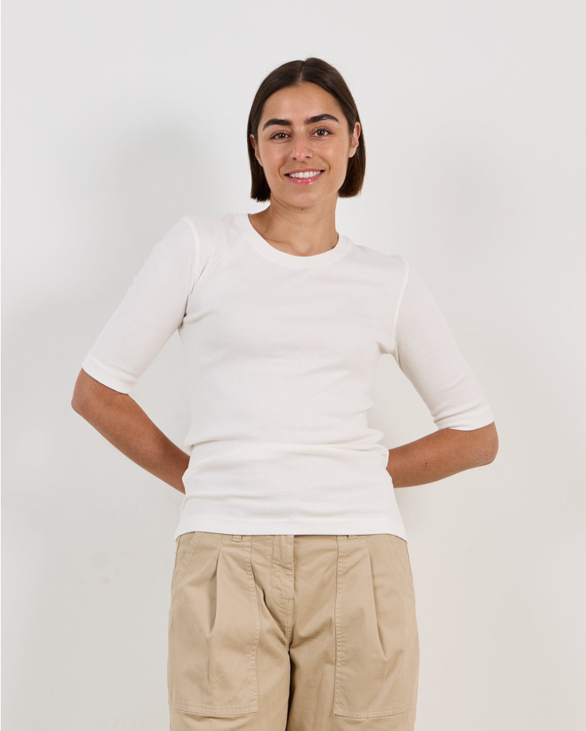 Katoenmix T-shirt Driekwart Mouw Ecru
