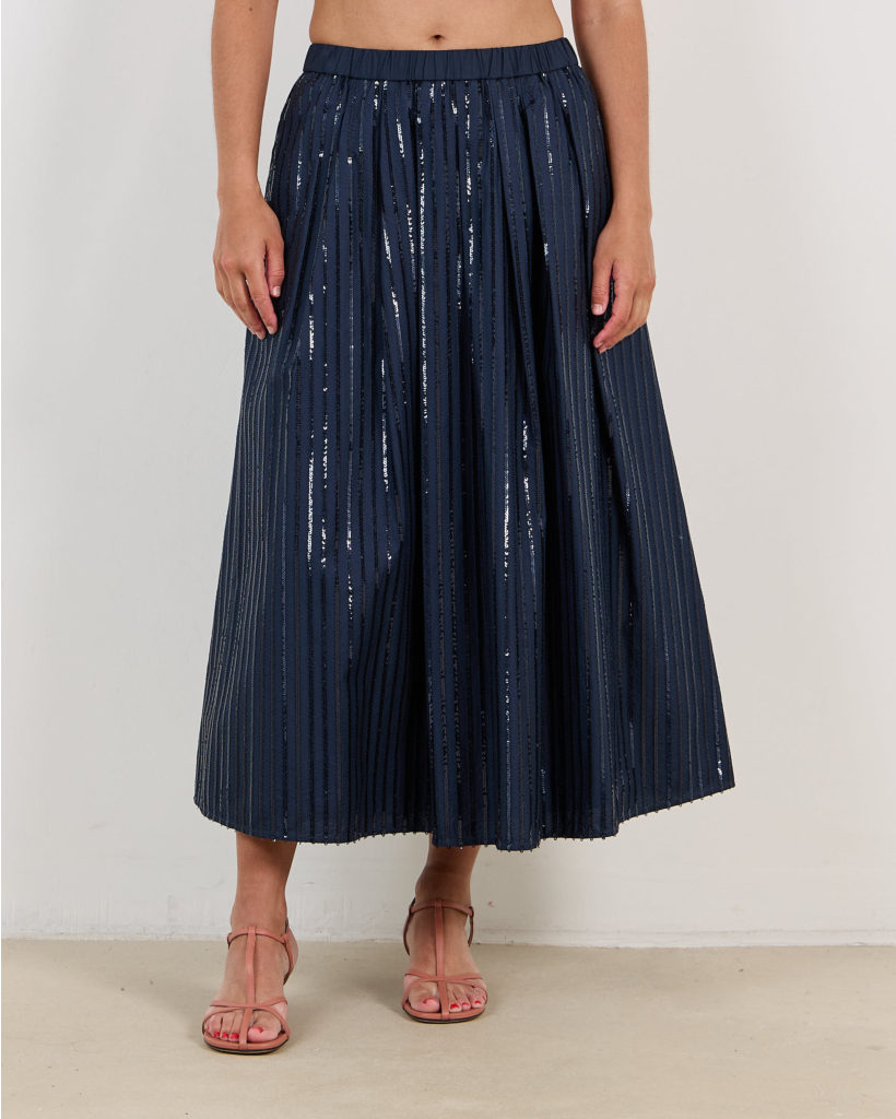 Fiordi Midi Rok met Pailletten Navy