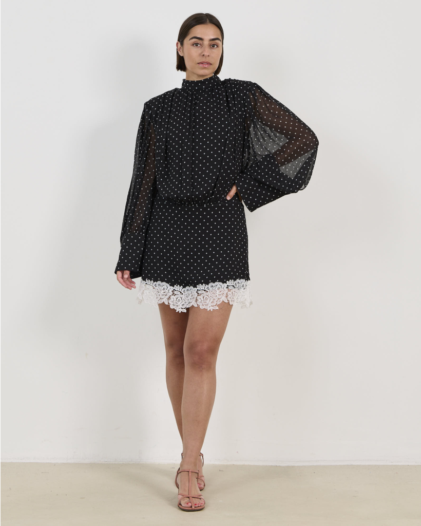 Bloemenprint Mini Jurk met Kant Zwart