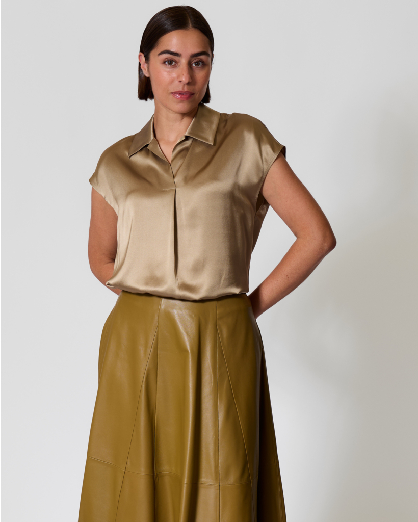 Korte Mouwen Satijnen Blouse Salie