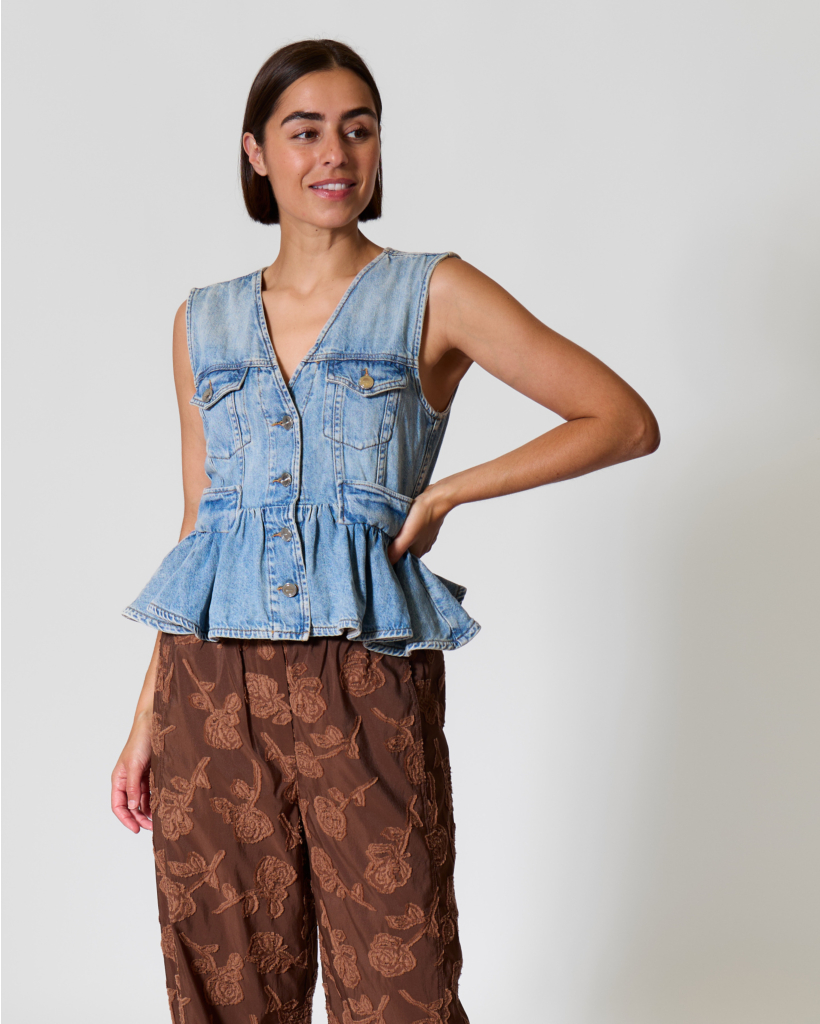 Mouwloos Denim Peplum Vest Lichtblauw 