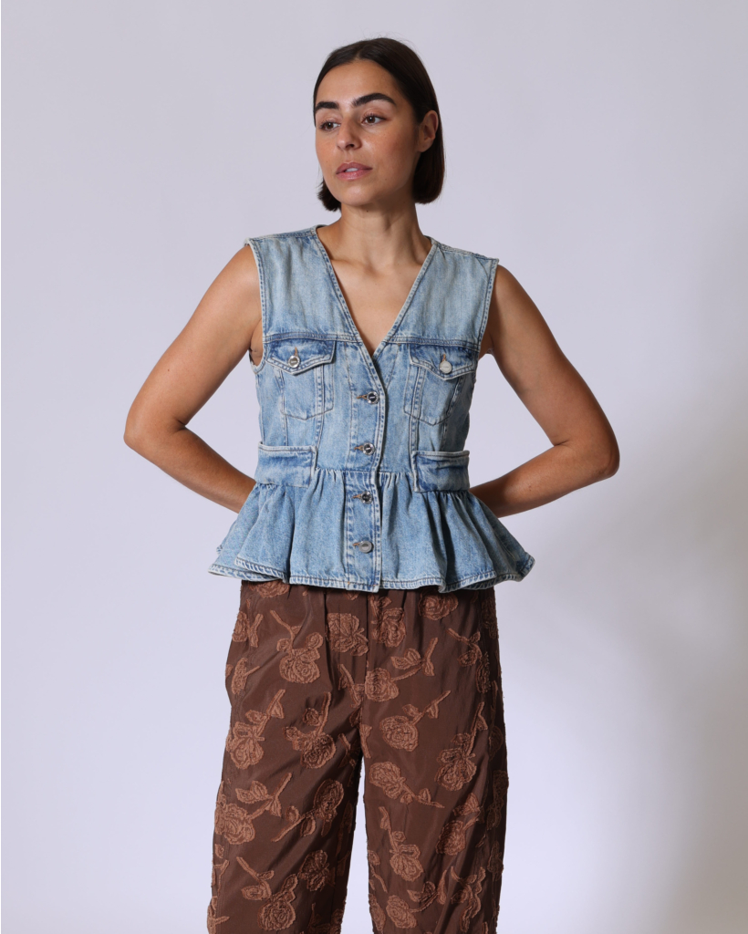 Mouwloos Denim Peplum Vest Lichtblauw 