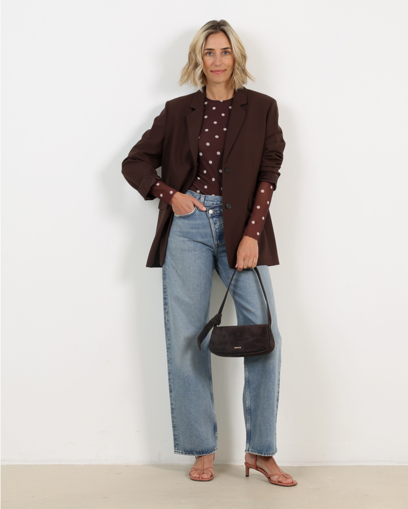 Jodie Polkadot Mesh Top Bruin\Ecru