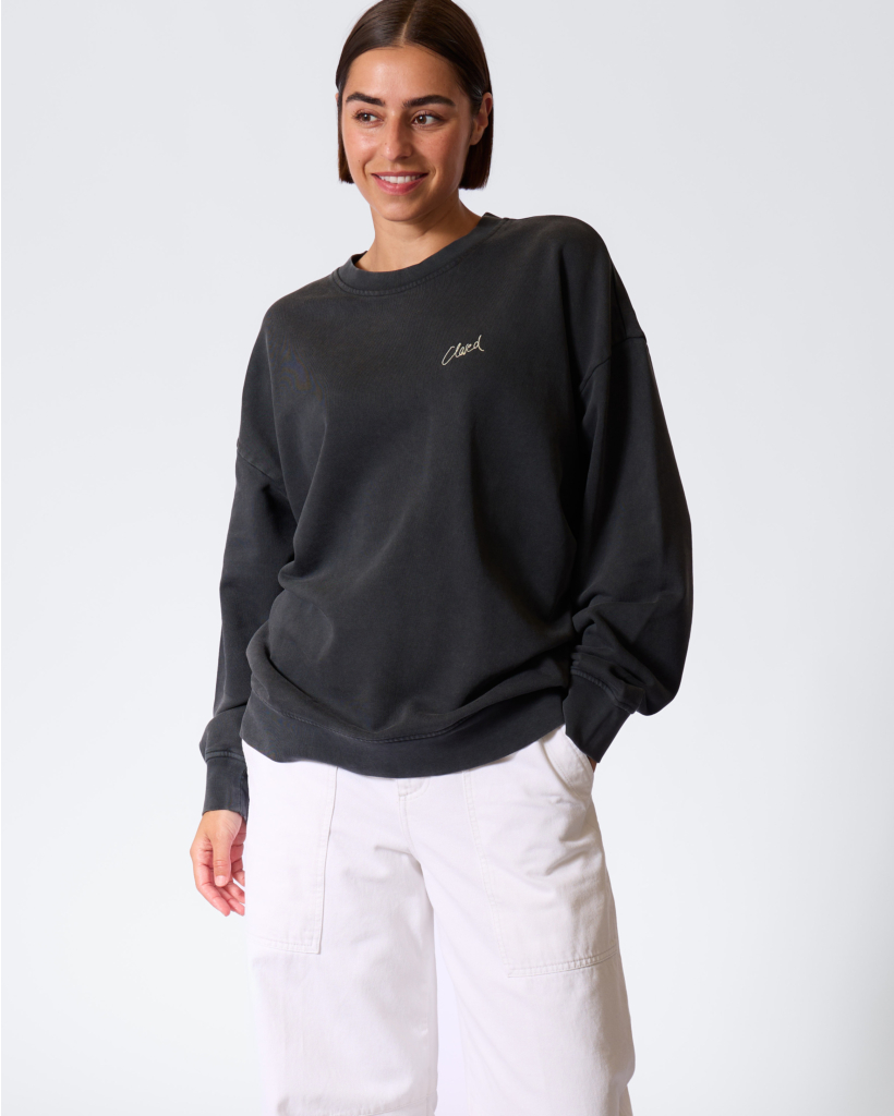 Washed Sweater met Print Zwart/Geel