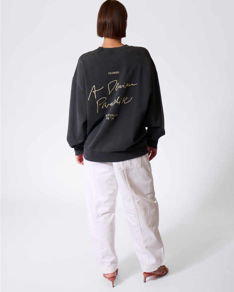 Washed Sweater met Print Zwart/Geel