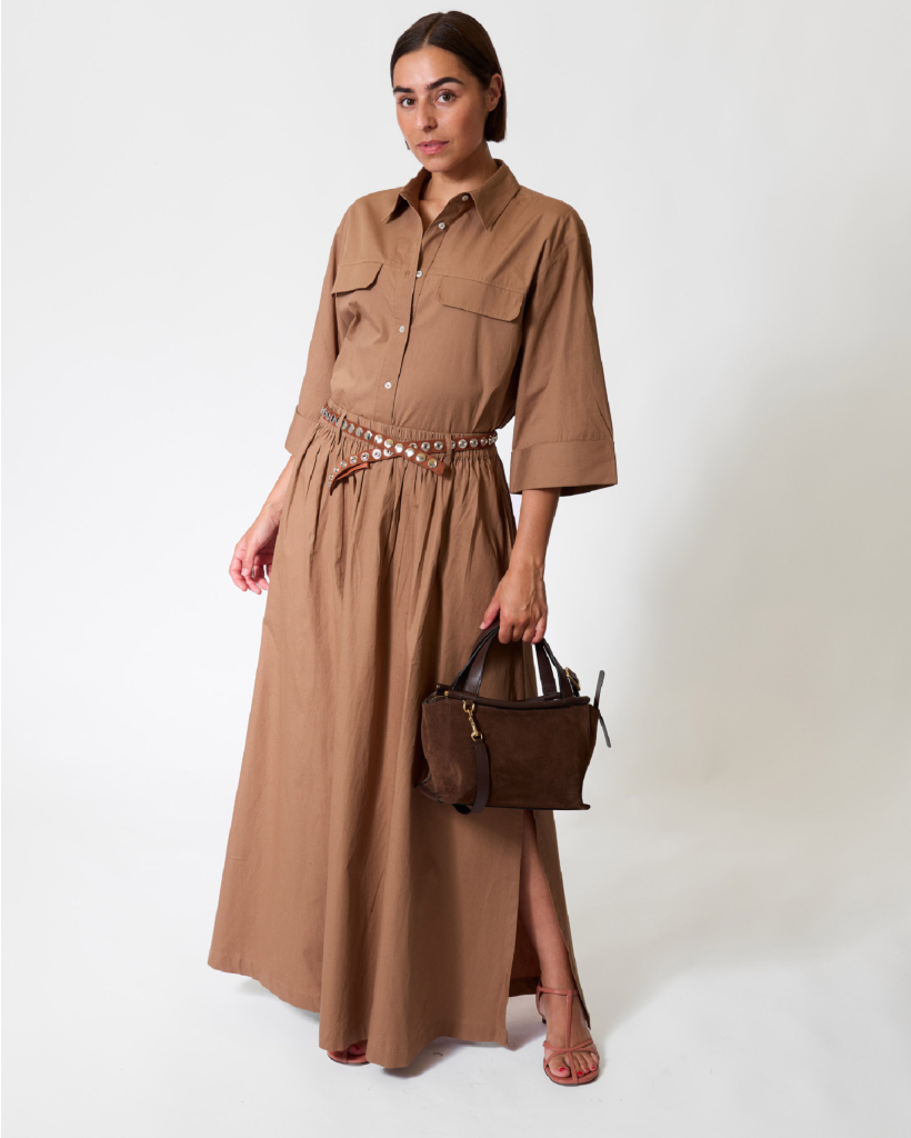 Kilt Maxi Poplin Rok Camel