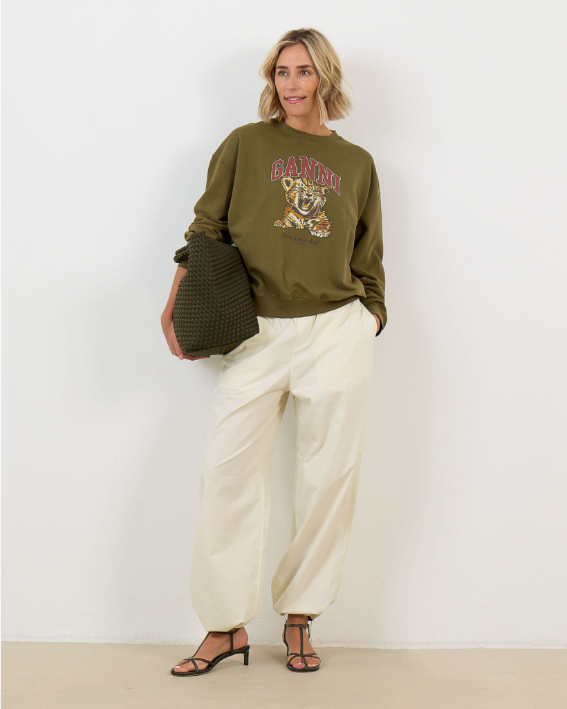 Sweater met Print en Logo Military Olive