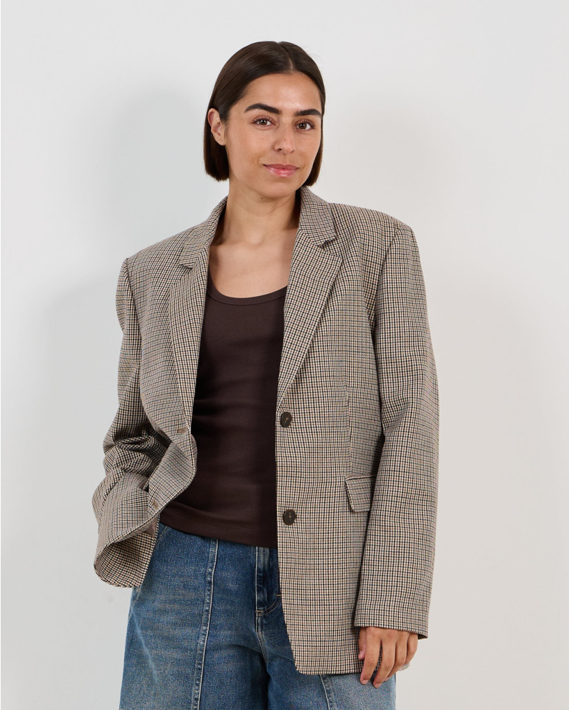 Wolmix Check Blazer Zand Beige