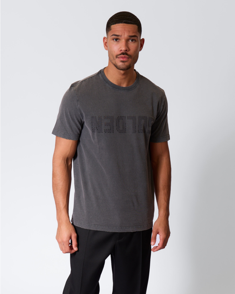 Destroyed T-shirt met Print Anthracite 