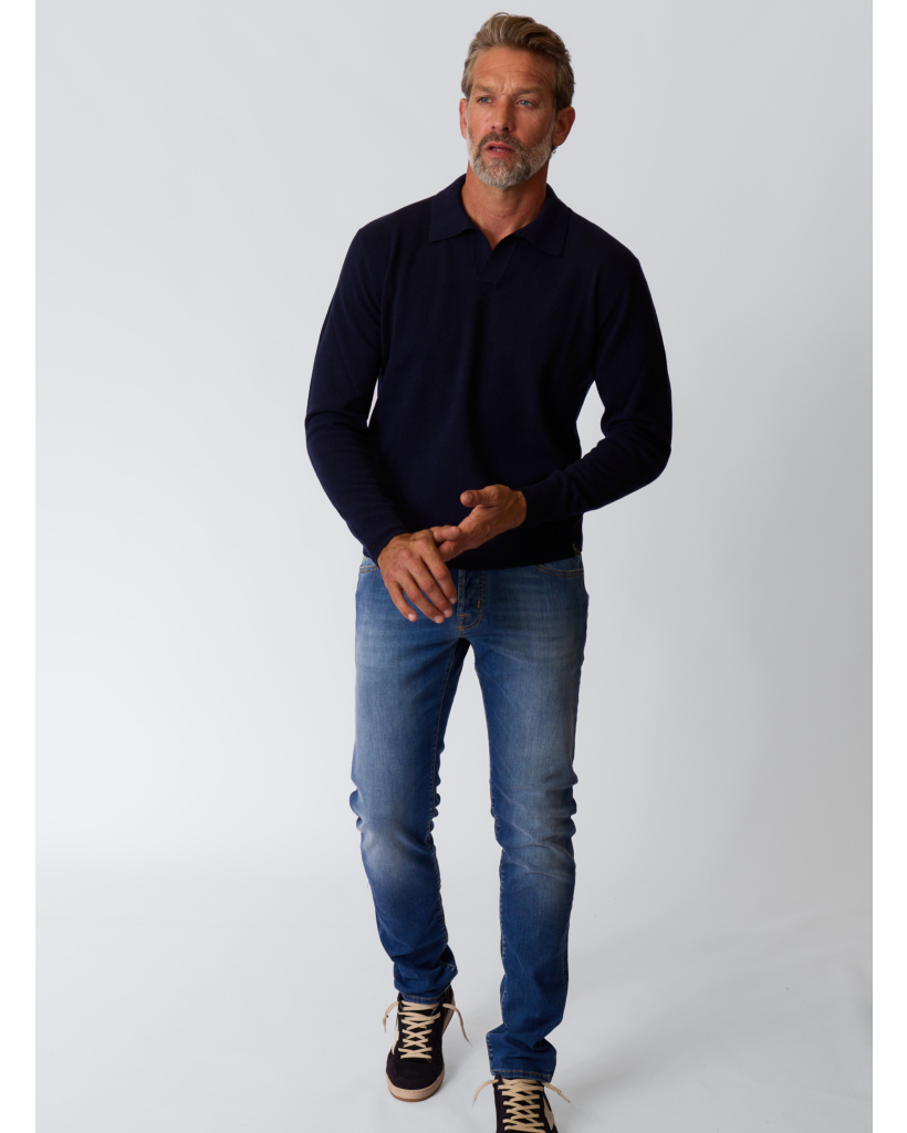 Wol/Kasjmiermix Polo Sweater Navy