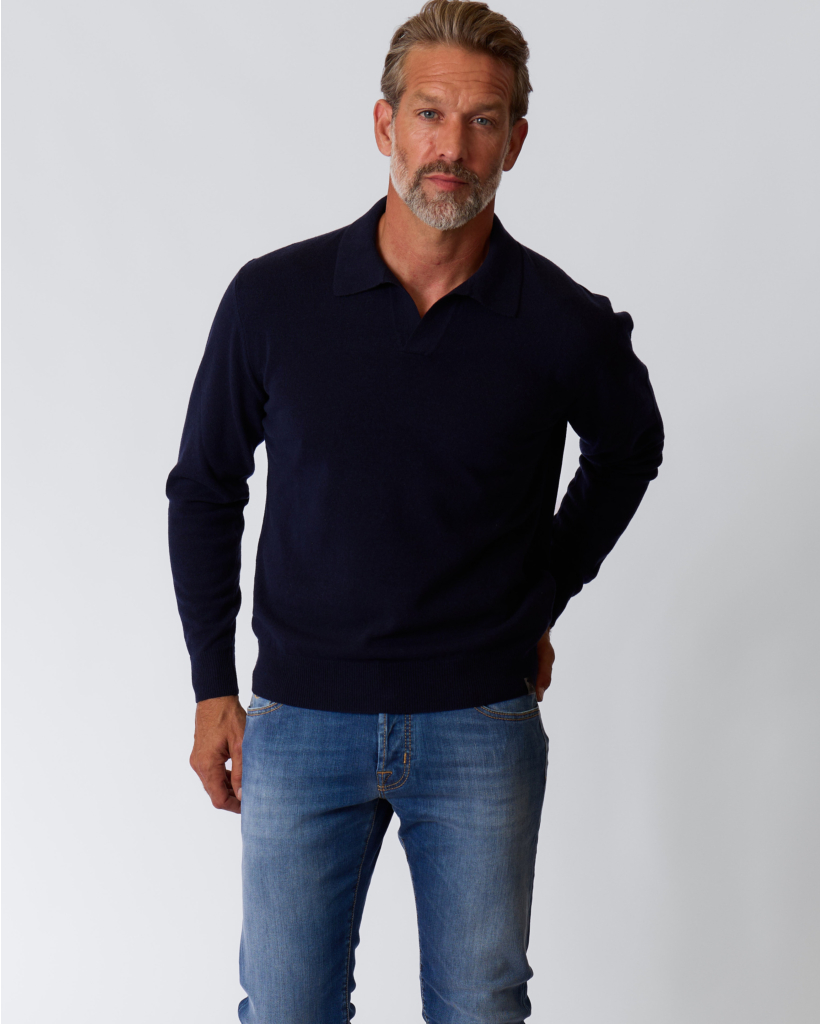 Wol/Kasjmiermix Polo Sweater Navy