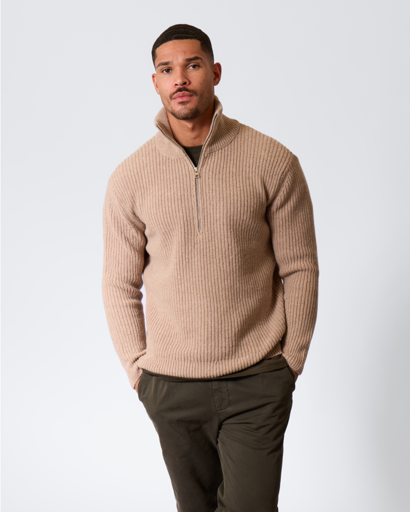 Half-zip Wollen Jumper Rock Beige