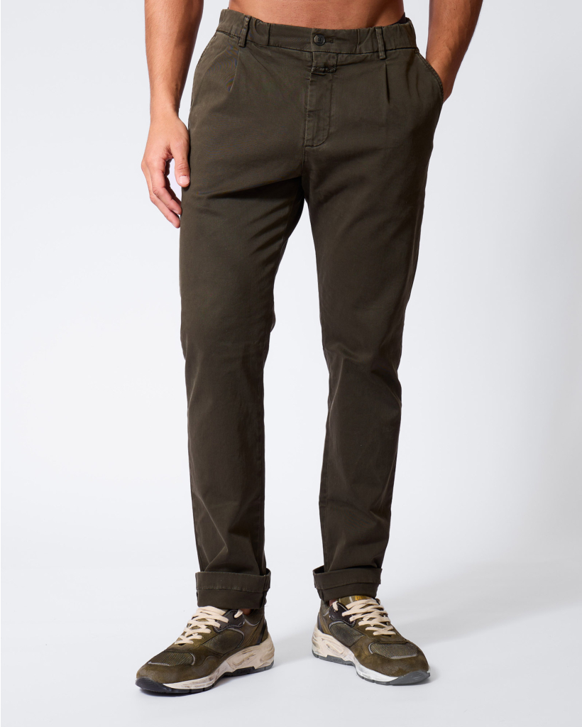 Stretchy Twill Pantalon Donker Olijfgroen